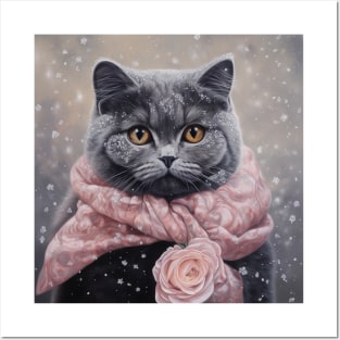 British Shorthair In Snow Posters and Art